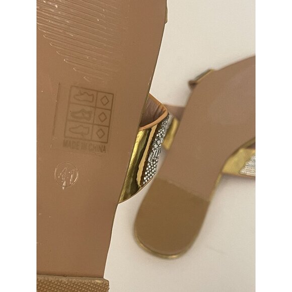 NEW Metallic Gold Rhinestones Sparkly Pointed Toe Flat Sandals Formal Flat US 10 - Picture 10 of 10